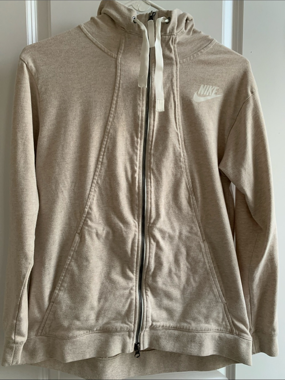 Nike Light Beige Full-Zip Hoodie with White Swoosh